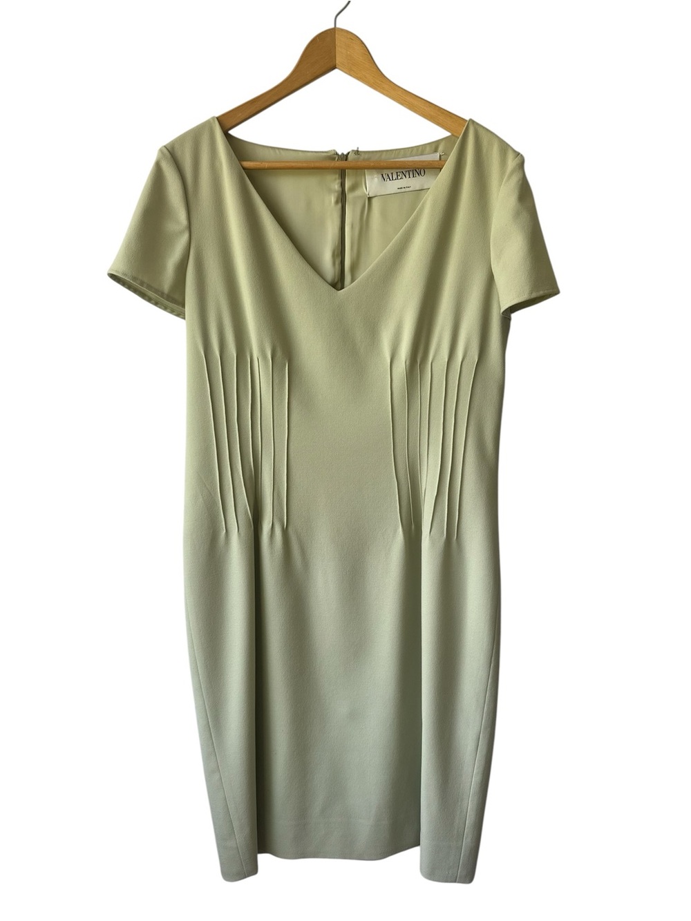 Valentino Light Mint Green V-Neck Fleece Wool Dress